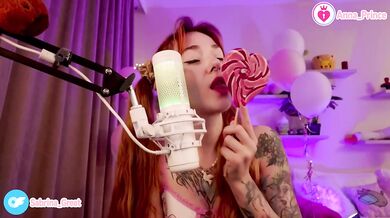 Ginger tease stripped ASMR with candy slurping