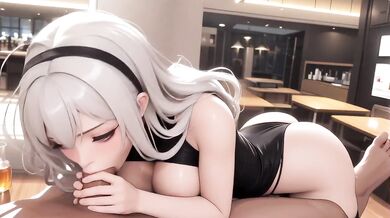 Big tits catgirl gets ruined in public café cream
