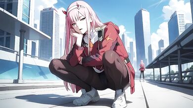 Zero Two Anime Girl Destroyed on Rooftop Hot Hentai