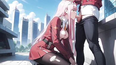 Zero Two Anime Girl Destroyed on Rooftop Hot Hentai