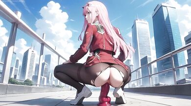Zero Two Anime Girl Destroyed on Rooftop Hot Hentai