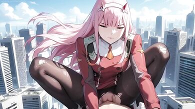 Zero Two Anime Girl Destroyed on Rooftop Hot Hentai