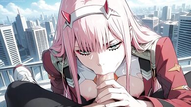 Zero Two Anime Girl Destroyed on Rooftop Hot Hentai