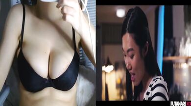 Asian chick sucks ladyboy surprise big dick faces gushing cum best blowjob ever