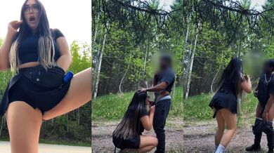 Horny in the woods gets her throat wrecked by black dick