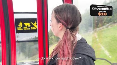 Desperate girl on night train risks public blowjob in cable way