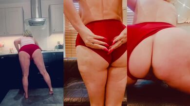 Big red satin Panties ruined by big ass Milf pussy tease