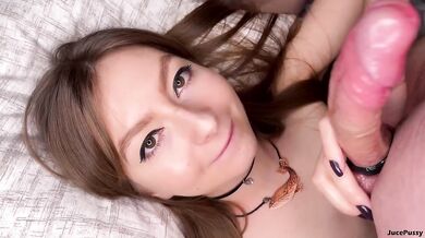 POV Blowjob Brunette gets a Faceful of Cum from Huge Load