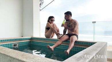 Beach sex with latina wife while husband cooks up cum