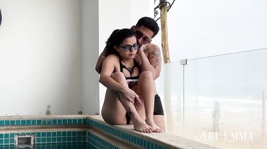 Beach sex with latina wife while husband cooks up cum
