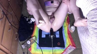 Zach explodes while huge toy wrecks his tight ass