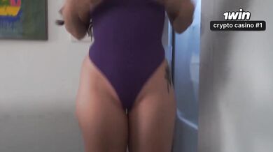Latina fitness model gets destroyed in oiled kitchen creampie