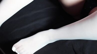 White Stockings Footjob Makes Him Cum BUCKETS
