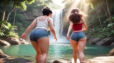 Teacher gets fucked in the waterfall by her student's smoking hot mom