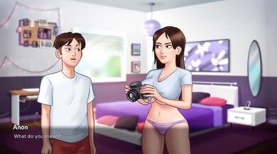 Roommate got caught masturbating with a big dick and big tits in summer hentai