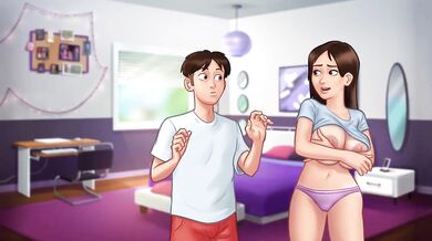 Roommate got caught masturbating with a big dick and big tits in summer hentai
