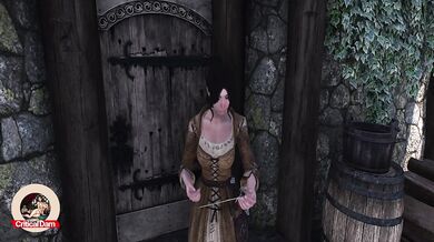 Skyrim Lydia takes Camilla Valerius while werewolf Sven Faendal watch