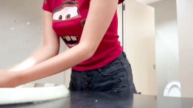 Asian pinay destroyed in public bathroom after watching R-18 movie leaked cum drips