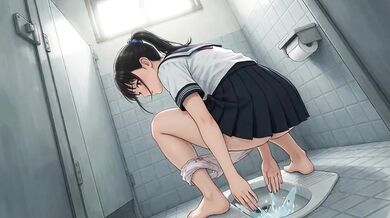 Schoolgirl squats in toilet puddle gushing big juicy butt porn