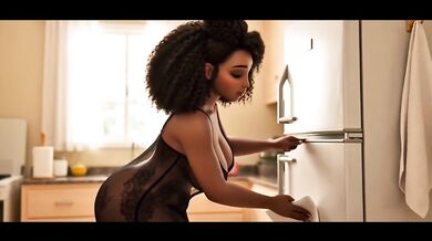 Ebony Bombshell Scrubs House Spotless to Greet Her Best Friend cum dripping 3D lust