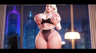 Late night in the luxury office curvy woman destroys desk with big tits