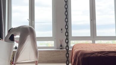 Goddess cleaning lady gets worshipped in see through dress
