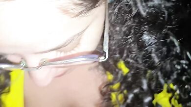 Cold out BabyLuna939 warms you up sucking big tits POV deep throat swallow cum