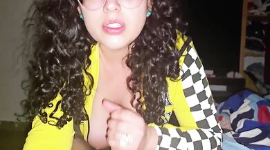Cold out BabyLuna939 warms you up sucking big tits POV deep throat swallow cum