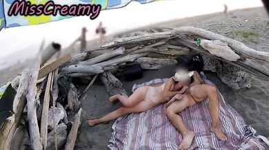 Exhibitionist Wife Gets Caught Big Cock Handjob Nudist Beach Public Cum