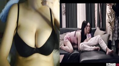 Futa Gangbang Ends in Her Face Full of Cum