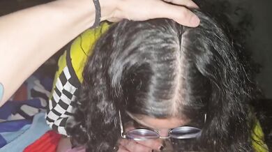 Brunette glasses big tits POV step sis swallows every drop of cum