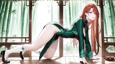 Emerald Qipao Slut is Destroyed by Desperate Kneeling in the Eastern Courtyard