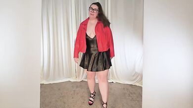 Tall BBW leather try on haul thick curvy milf strips for you