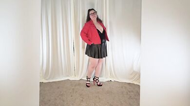 Tall BBW leather try on haul thick curvy milf strips for you