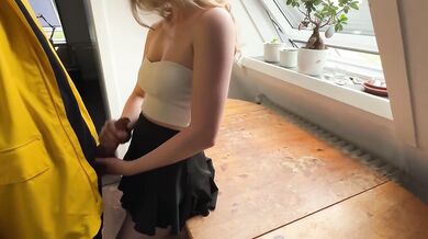 Guy in raincoat destroys me on kitchen table missionary style