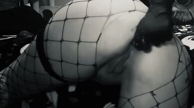 Tight ass stuffed raw with latex gloves and anal plugs choked full