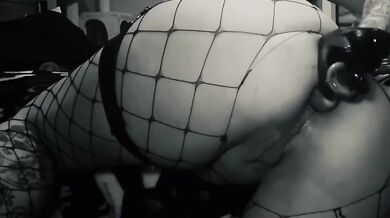 Tight ass stuffed raw with latex gloves and anal plugs choked full