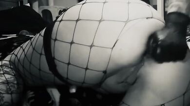 Tight ass stuffed raw with latex gloves and anal plugs choked full