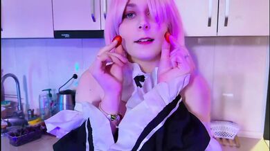 Cosplay Maid Serves Fruits Cream Hands Knees Screams