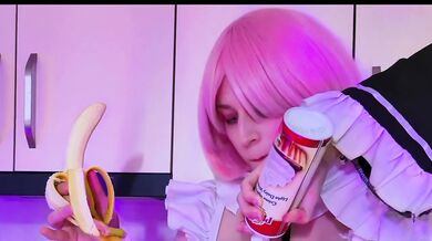 Cosplay Maid Serves Fruits Cream Hands Knees Screams