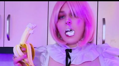 Cosplay Maid Serves Fruits Cream Hands Knees Screams