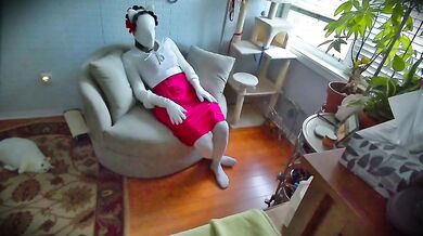 Maid’s Rubber Mask Fetish: She plays with her tight kitty body while wearing a faceless doll suit