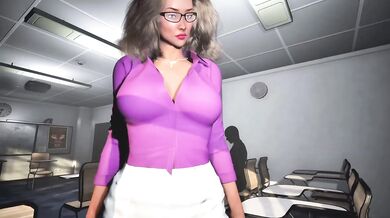 Teacher's slutty secret big tits pussy exposed in class POV