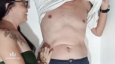 Stepbrother teaches innocent Venezuelana to lick male nipples till he gushes cum