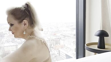 Toy Play Dildo on the Window Blowjob Hot Blonde Milf