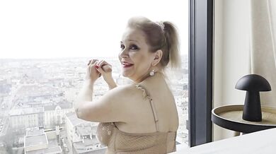 Toy Play Dildo on the Window Blowjob Hot Blonde Milf