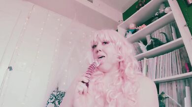 Big Natural Tits stuffed with Pink Dildo during Striptease Cosplay