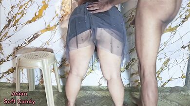 Wife gets lifted hard in sexy dress missionary fuck standing position