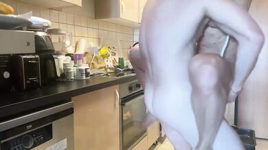 My bodybuilder milf wife flexes for dinner then deep throats my cock raw cumshot
