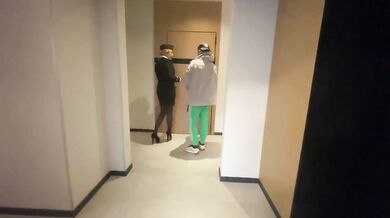 Stewardess soaked neighbor’s cock while hubby was away